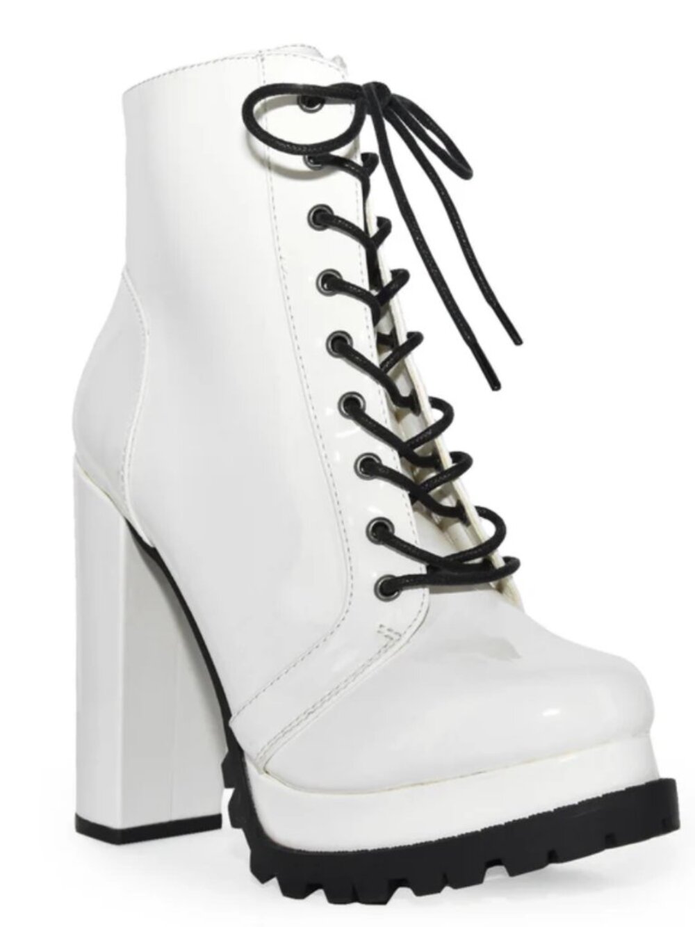 Lace-Up Lug Sole Chunky Block Heel Platform Combat Ankle Booties